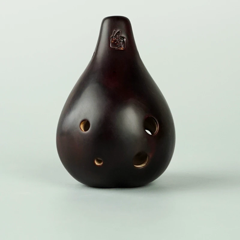 风雅陶笛_6孔寿桃型熏烧款陶笛_6孔高中低音陶笛_入门初学送教材