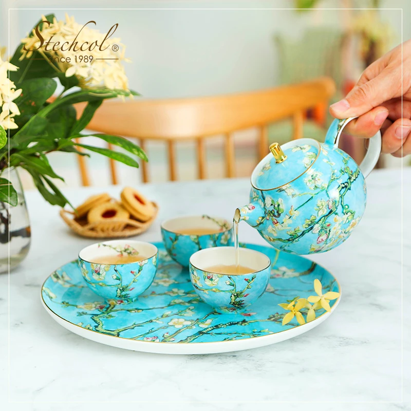 斯达高stechcol杏花开功夫茶具套装家用客厅简约陶瓷泡茶送礼