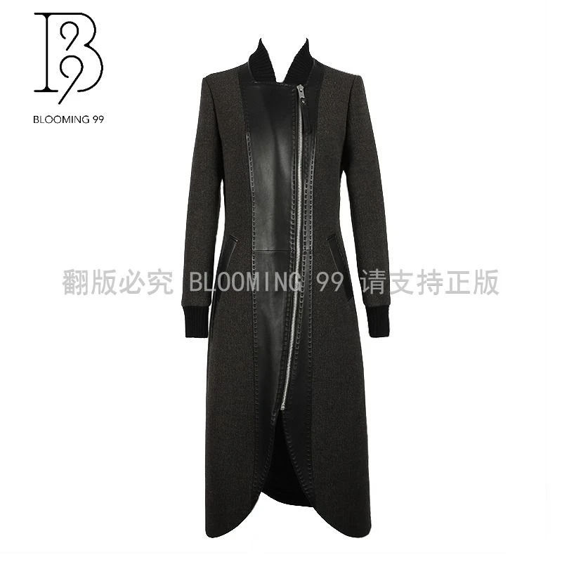 【B99官方旗舰店】 设计师秋冬时尚黑色中长款女士外套TMFGW011