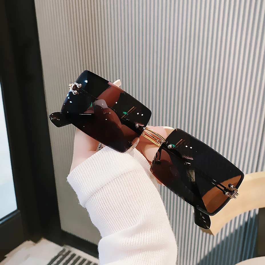 个性太阳镜女时尚长方形韩版墨镜潮男士无框ins风夏季小脸款眼镜