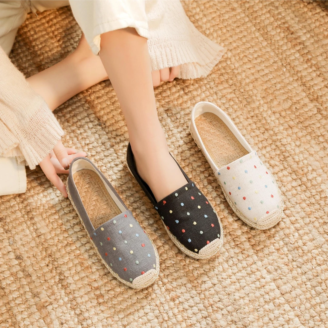 2022新款民族风春夏休闲女布鞋亚麻碎花学生简约透气缝线渔夫鞋