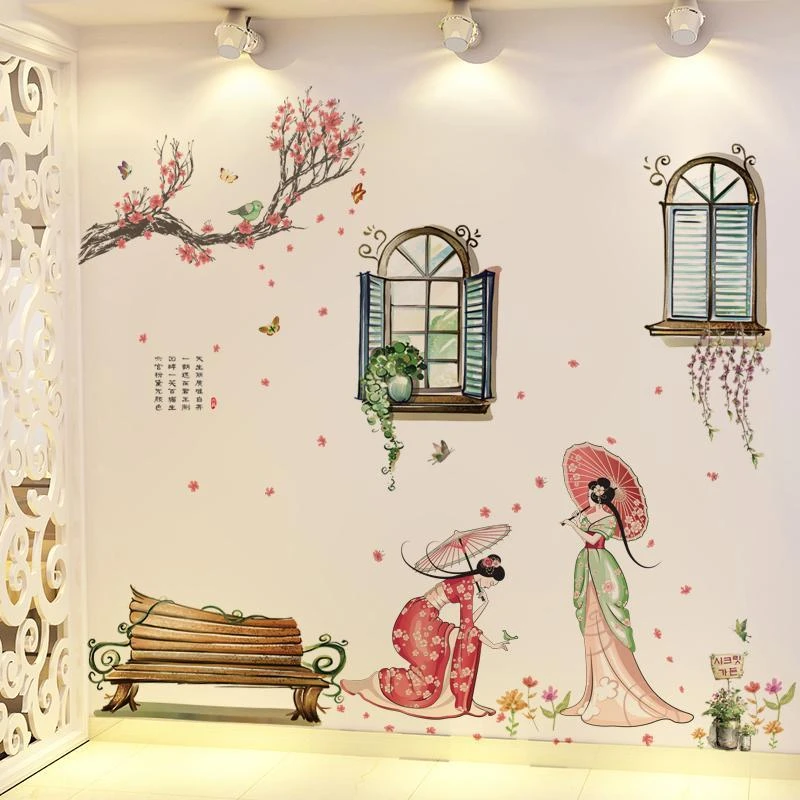 中式古风水墨画创意温馨3D立体墙纸自粘古典装饰客厅中国风墙贴