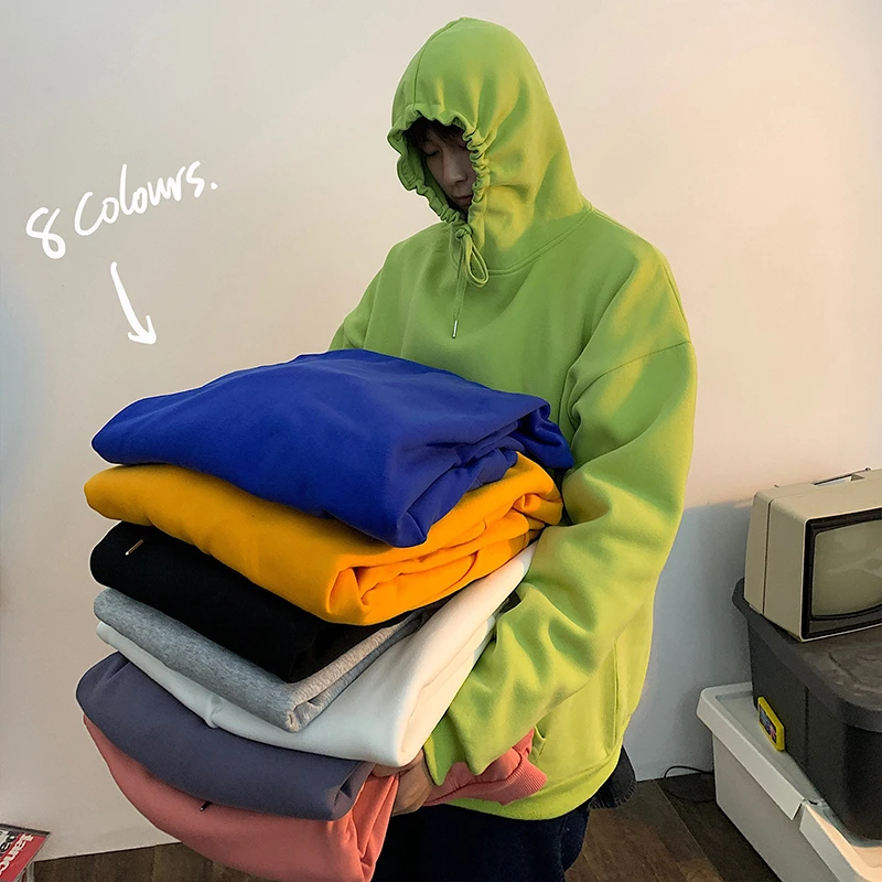 棉质百搭套头衫百搭舒适纯色连帽休闲宽松卫衣ins港风潮流上衣ol