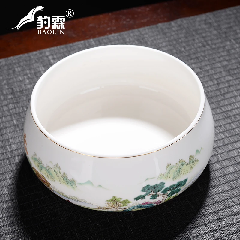 描金羊脂玉高温烧制大号茶洗单个茶洗无盖洗茶碗功夫茶具配件