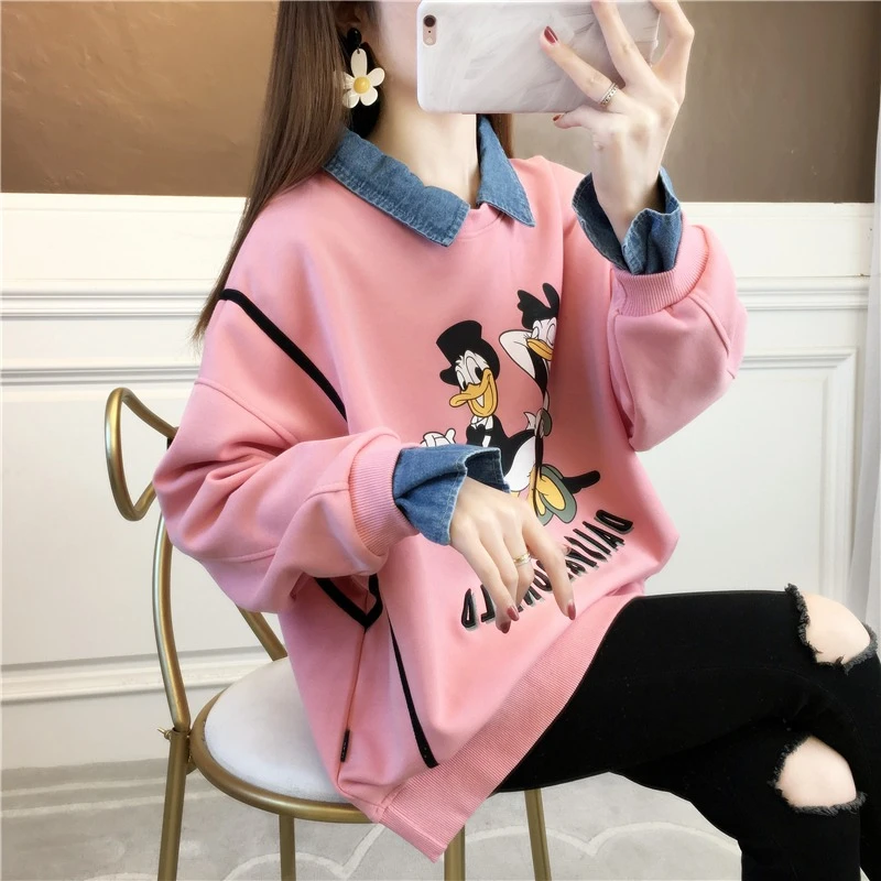 孕妇上衣早春新款韩版外穿时尚宽松百搭假两件卫衣女春秋遮肚减龄