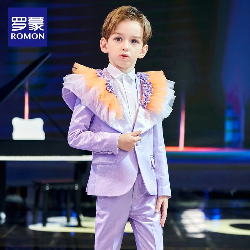 Romon/罗蒙儿童西装套装男孩男童西服主持钢琴时尚走秀演出服礼服