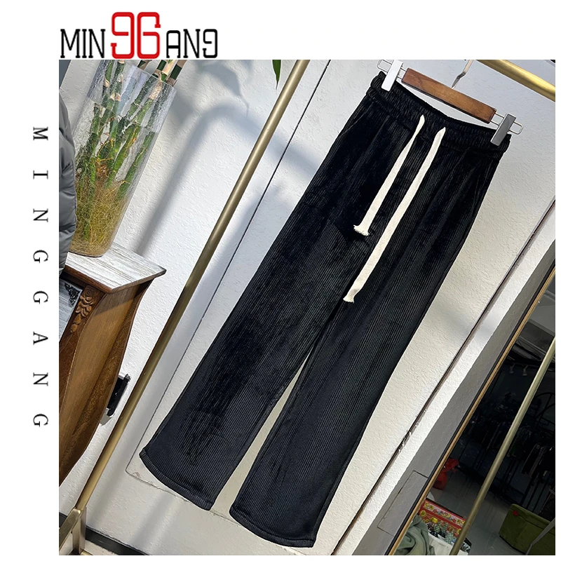 名港D3388抽绳加绒直筒裤