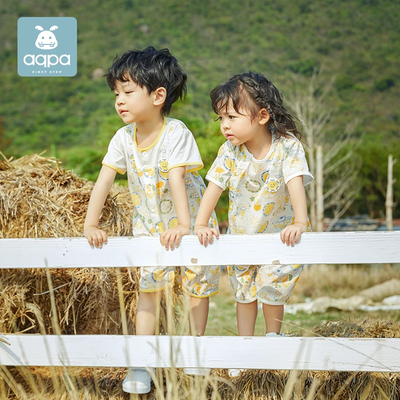 aqpa婴儿薄款连体衣夏季宝宝内衣纯棉哈衣儿童短袖爬服幼儿