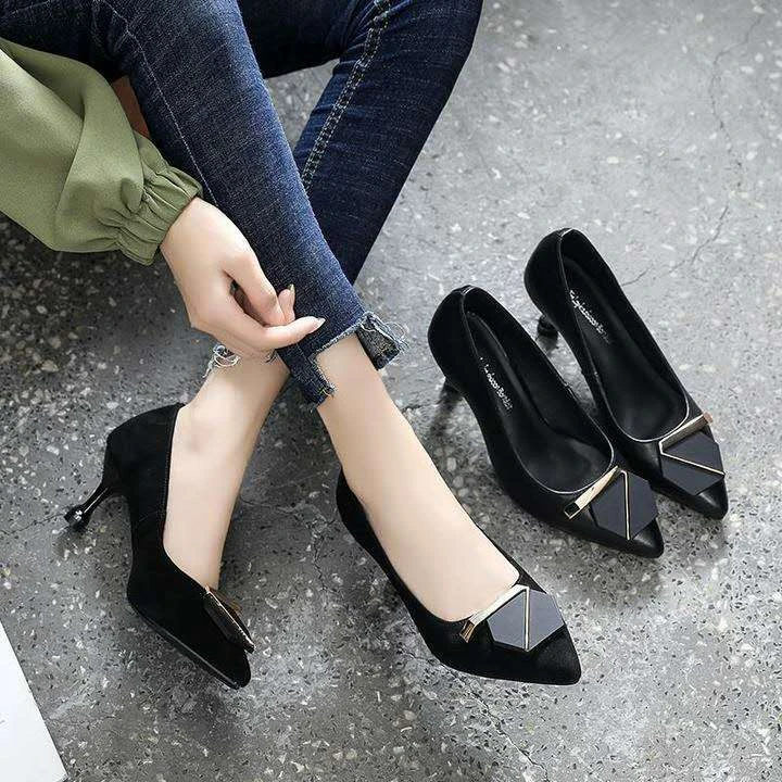 七字时尚跟鞋尖头细跟舒适气质辣妈春秋季透气尖头扣单鞋舒适百搭