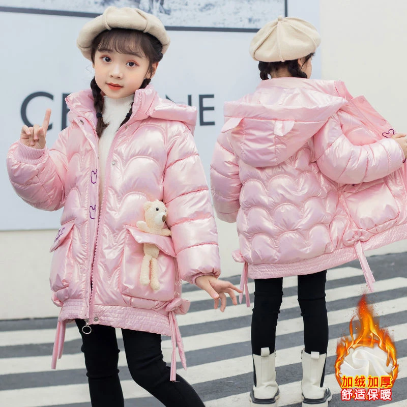女童棉衣中长款加绒加厚棉服2023新款儿童中大童冬季女童棉袄外套