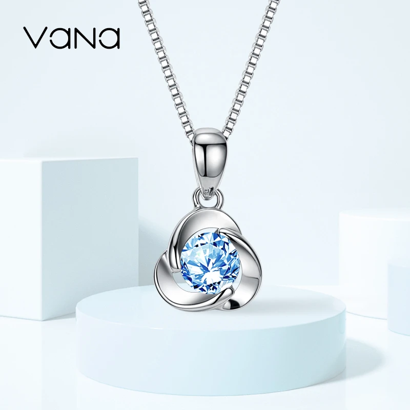 VANA 坠链均925银合成锆石 海洋之心项链女 轻奢送女友老婆礼物