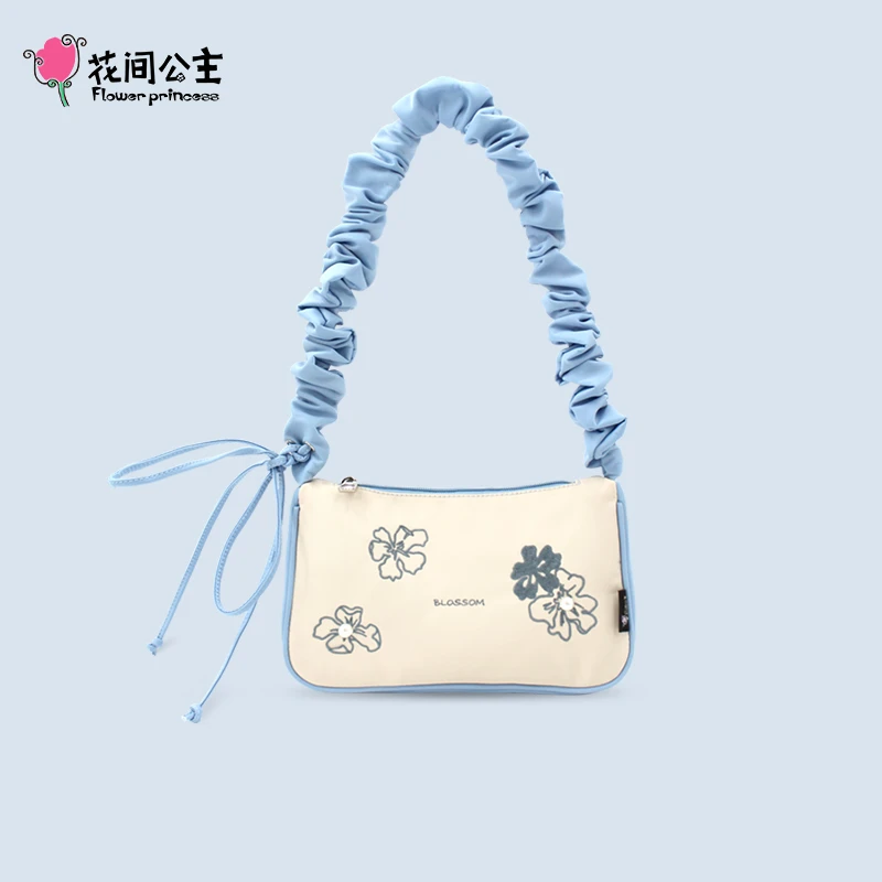 花间公主绽放百搭单肩小众设计手提尼龙布褶皱腋下女包