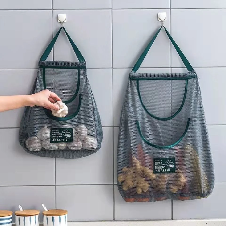 厨房墙挂式收纳袋家用实用居家好物多功能网袋透气果蔬收纳袋镂空