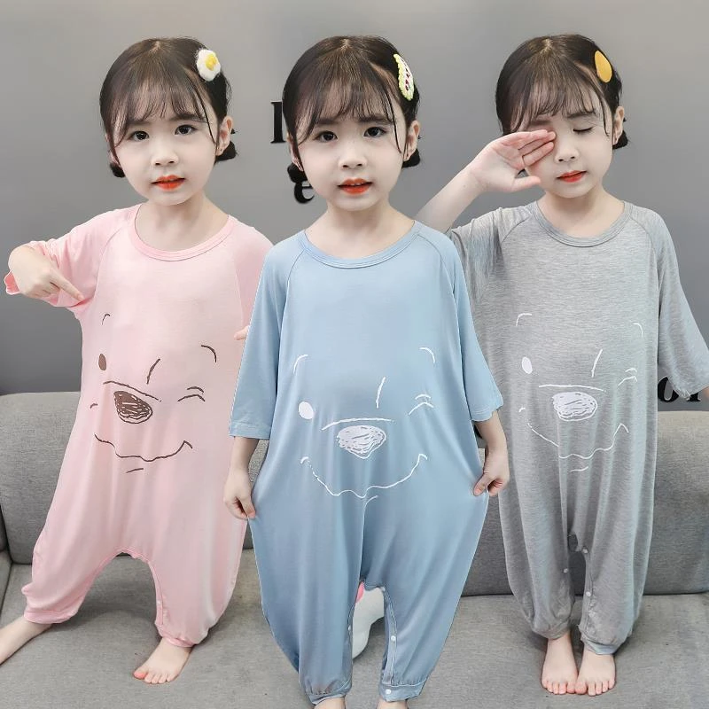 儿童宝宝连体睡衣夏季薄款连身防踢空调服男女童婴幼儿睡袋