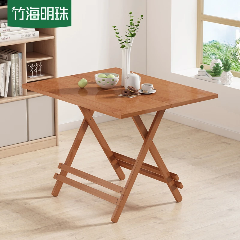 免安装可折叠桌子吃饭桌出租屋简约饭桌阳台圆桌楠竹餐桌方形饭桌
